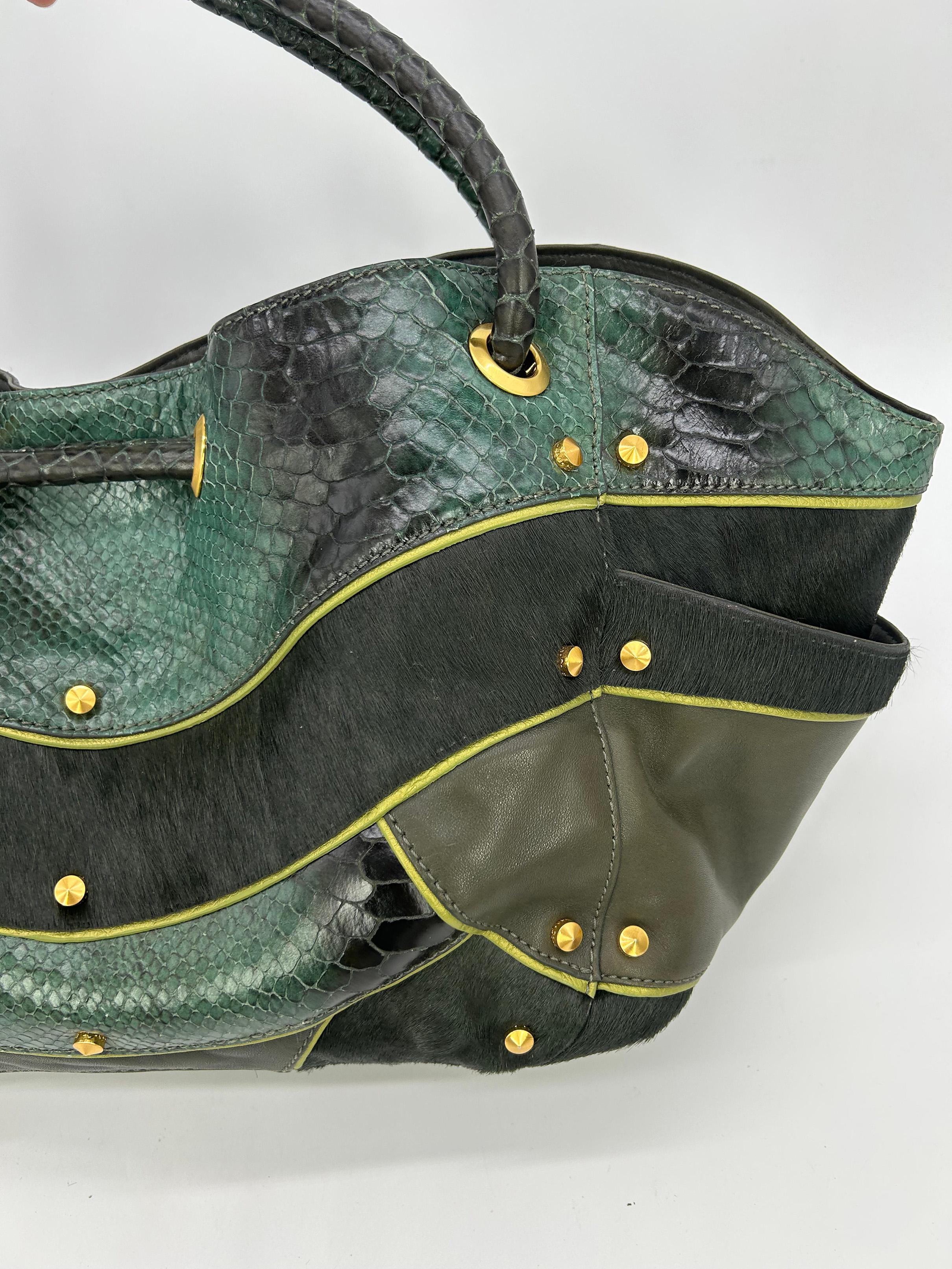 Cole Haan Goldfish Bag Vintage Pony Hair Python Leather Tote c2000s For Sale 3