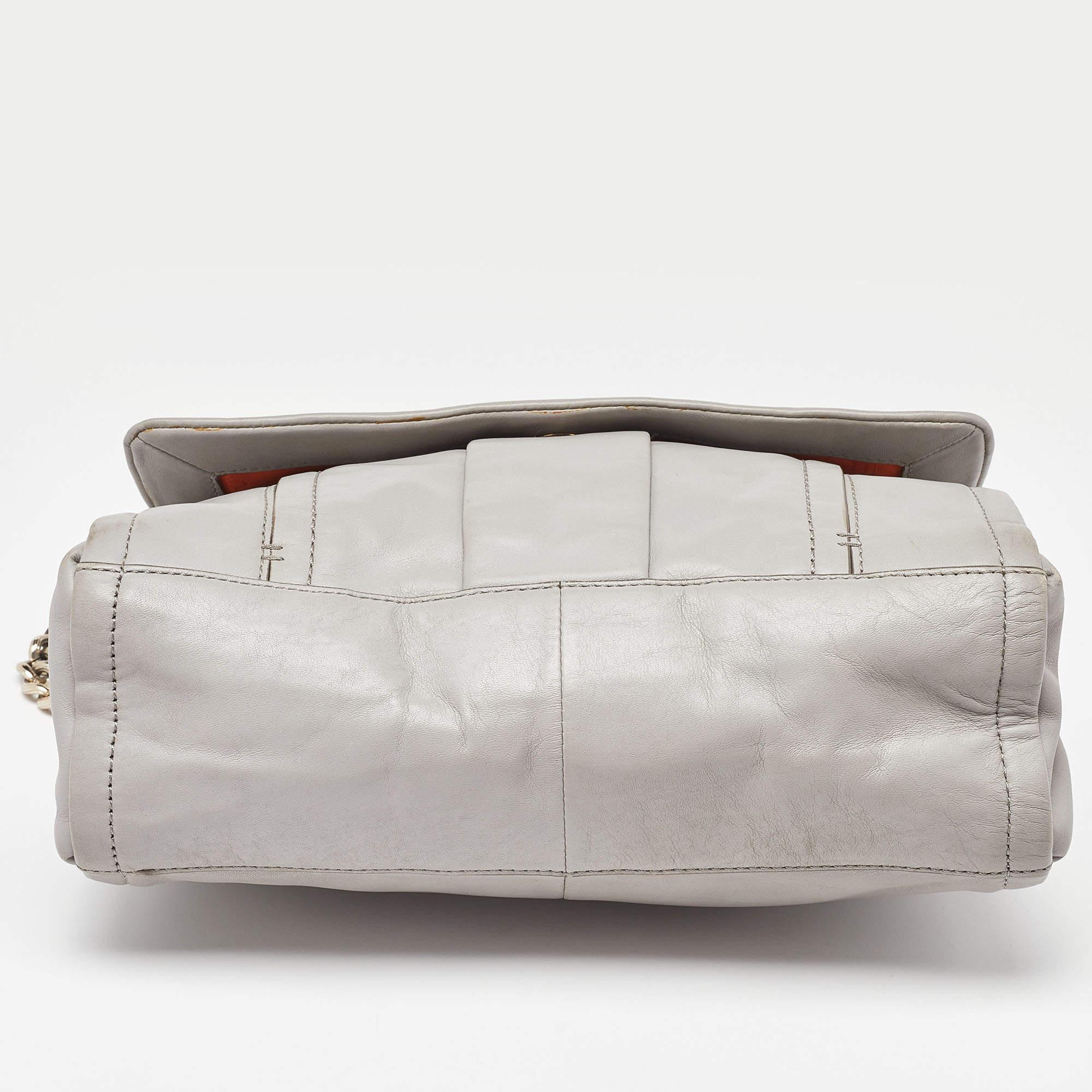 Cole Haan Grey Pleated Leather Flap Chain Bag For Sale 4