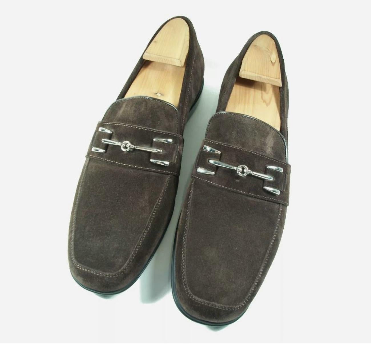 Moderno COLE HAAN/NIKE - Mocassini in pelle scamosciata marrone - Fibbia cromata - Misura 8.5 - Made in Italy in vendita