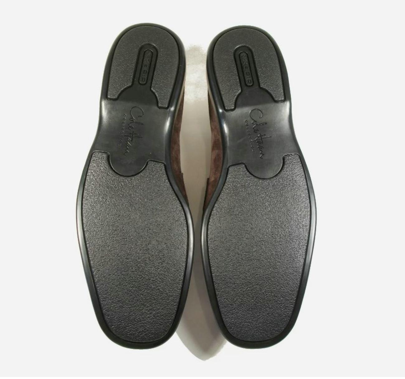 Camoscio COLE HAAN/NIKE - Mocassini in pelle scamosciata marrone - Fibbia cromata - Misura 8.5 - Made in Italy in vendita