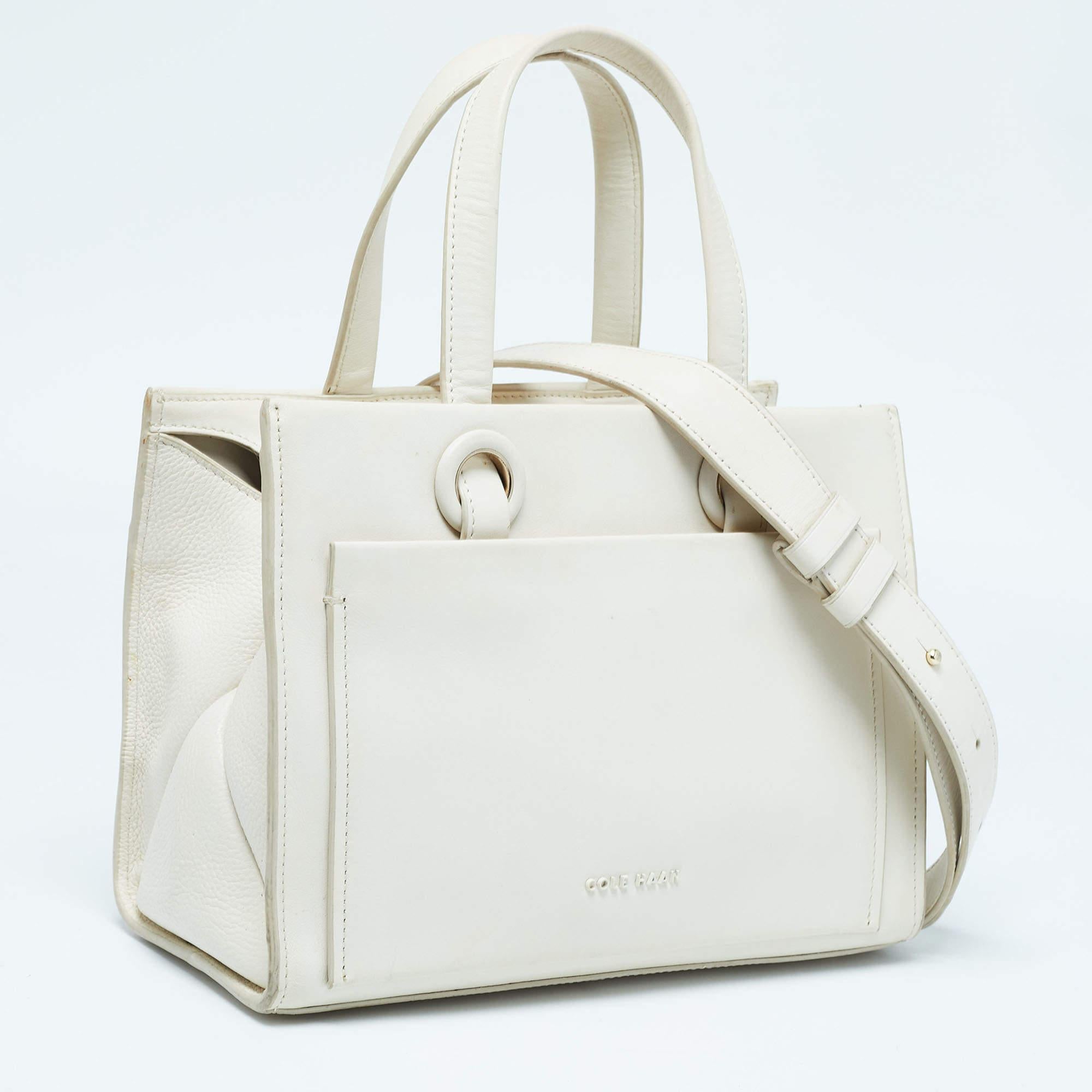 Gray Cole Haan Off  White Leather Grand Series Tote For Sale