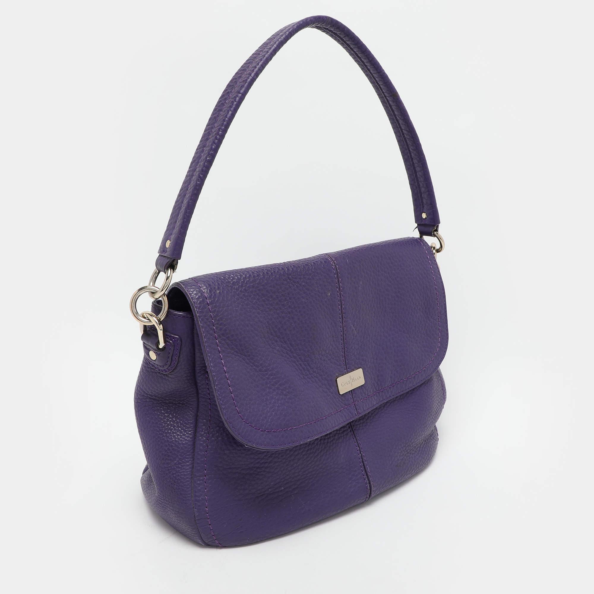 Cole Haan Purple Leather Flap Crossbody Bag In Fair Condition For Sale In Dubai, Al Qouz 2