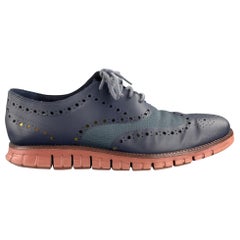 COLE HAAN Size 11 Navy Perforated Leather Wingtip Lace Up