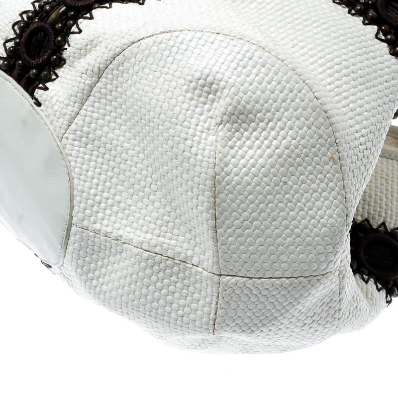 Gray Cole Haan White/Brown Woven Leather Beaded Hobo