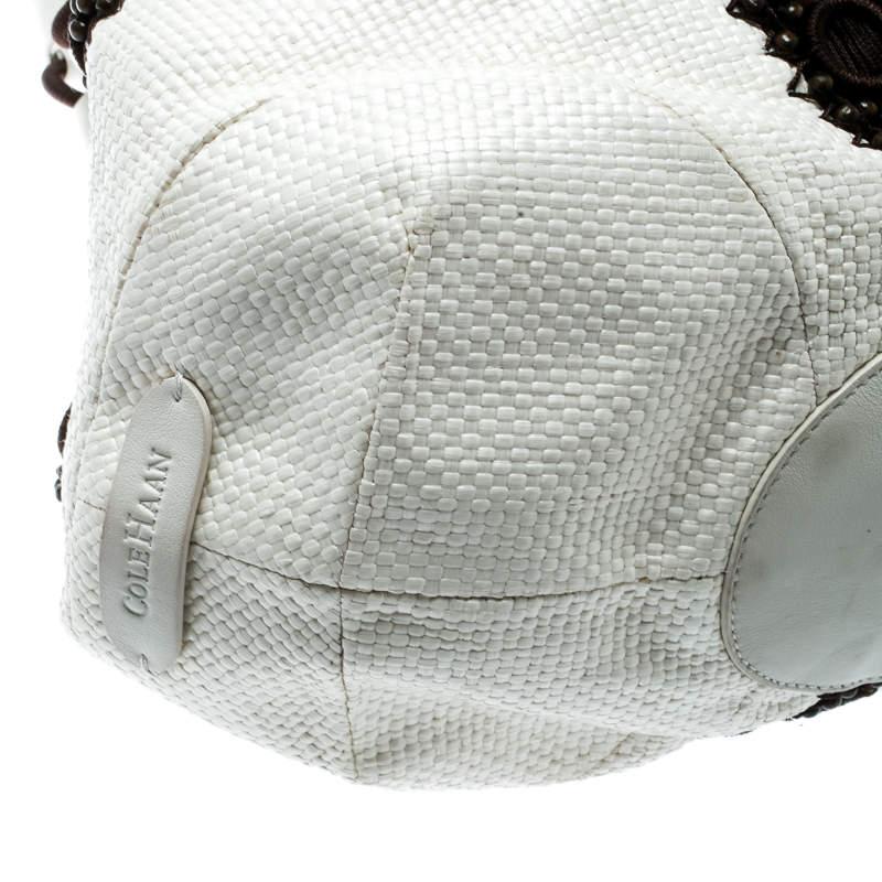 Women's Cole Haan White/Brown Woven Leather Beaded Hobo For Sale