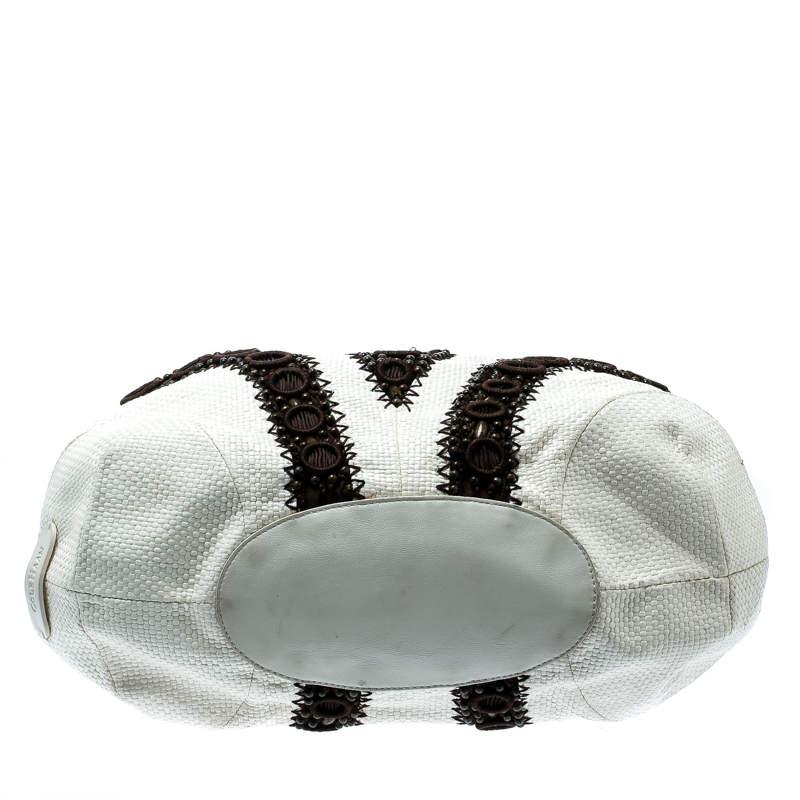 Women's Cole Haan White/Brown Woven Leather Beaded Hobo