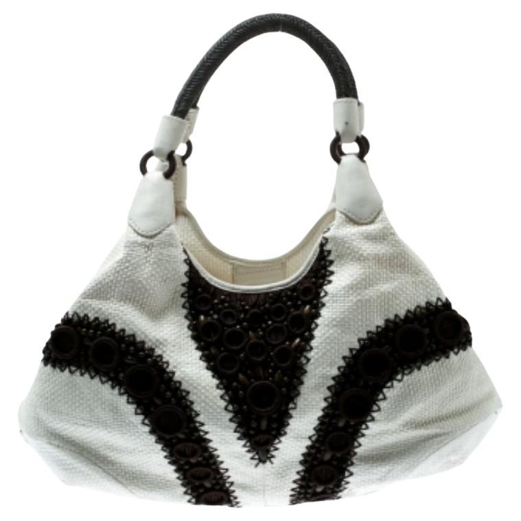 Cole Haan - Borsa con perline in pelle intrecciata bianca/marrone in vendita
