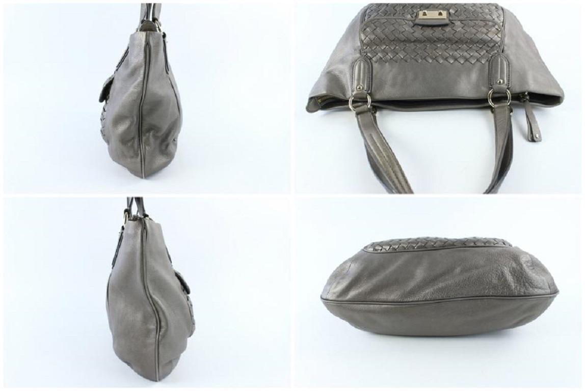 Cole Haan Woven Tote 32mz0731 Grey Leather Shoulder Bag In Good Condition For Sale In Dix hills, NY
