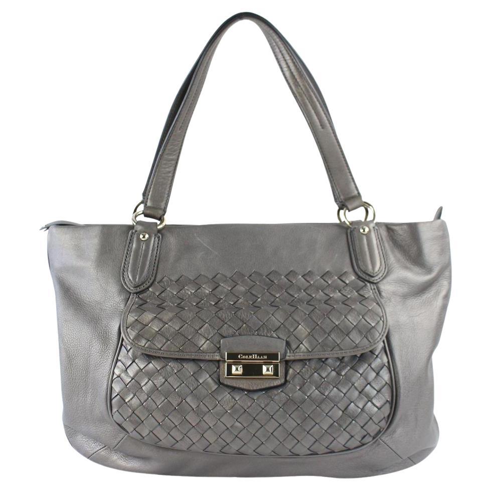Cole Haan Woven Tote 32mz0731 Grey Leather Shoulder Bag For Sale