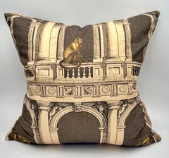 Cole & Son Fornasetti "Procuratie e Scimmie" Architectural Monkey Silk Pillow
