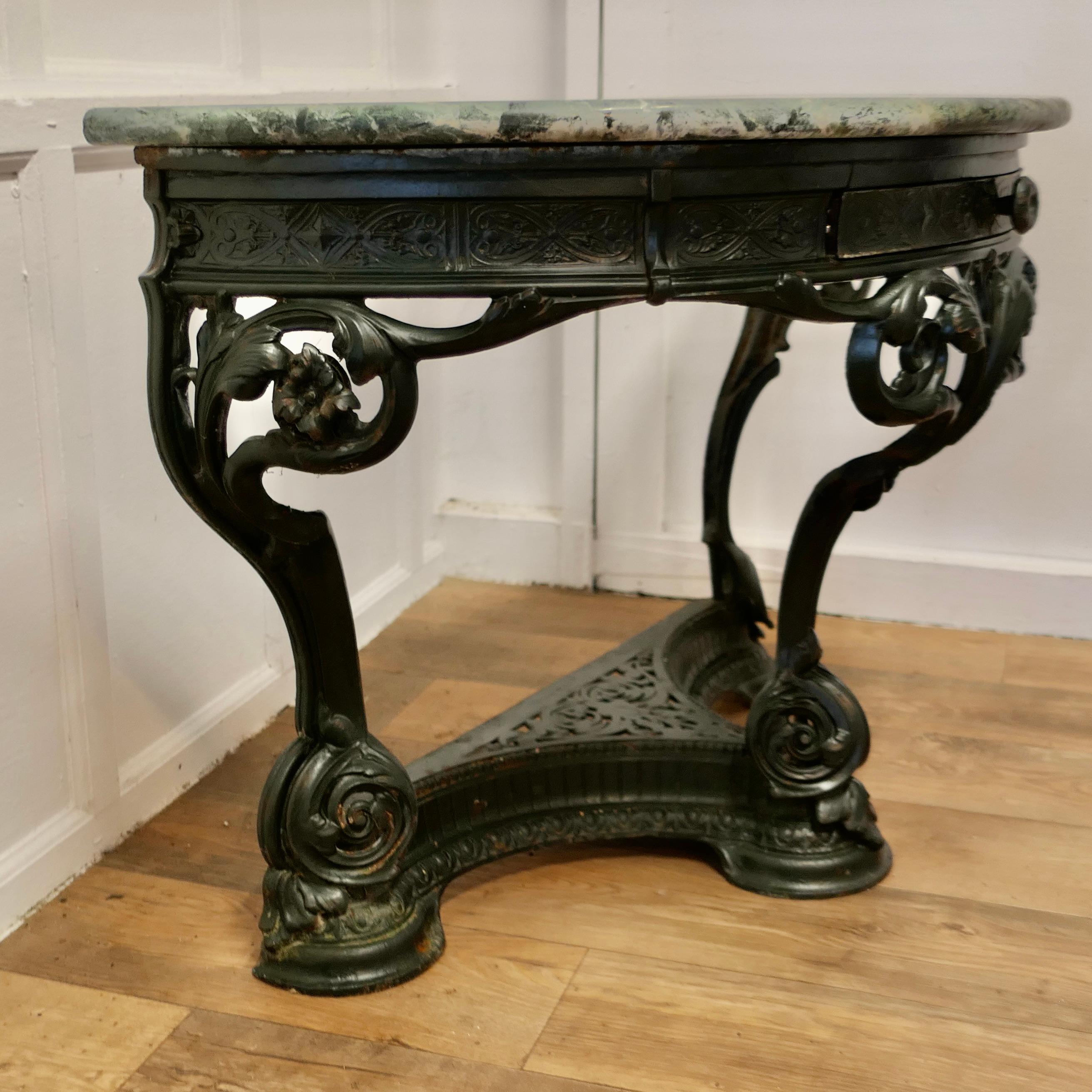 Iron Colebrookdale Art Nouveau Half Round Hall/Garden Table    For Sale