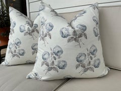 Colefax & Fowler Classic "Bowood" Floral Blue and Grey 22" Pillows - A Pair
