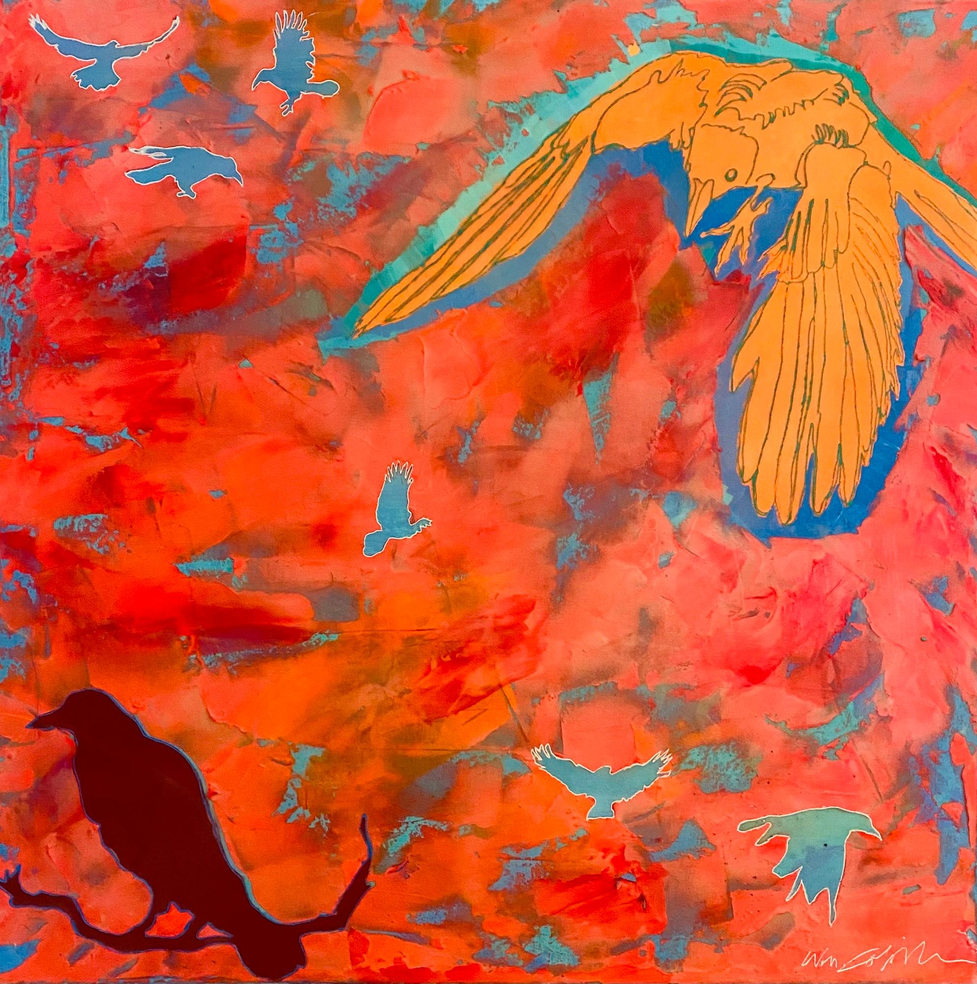 'As the Crow Flies - Murder in the Gasparilla' - encaustic abstract - Painting by Coleman Mills