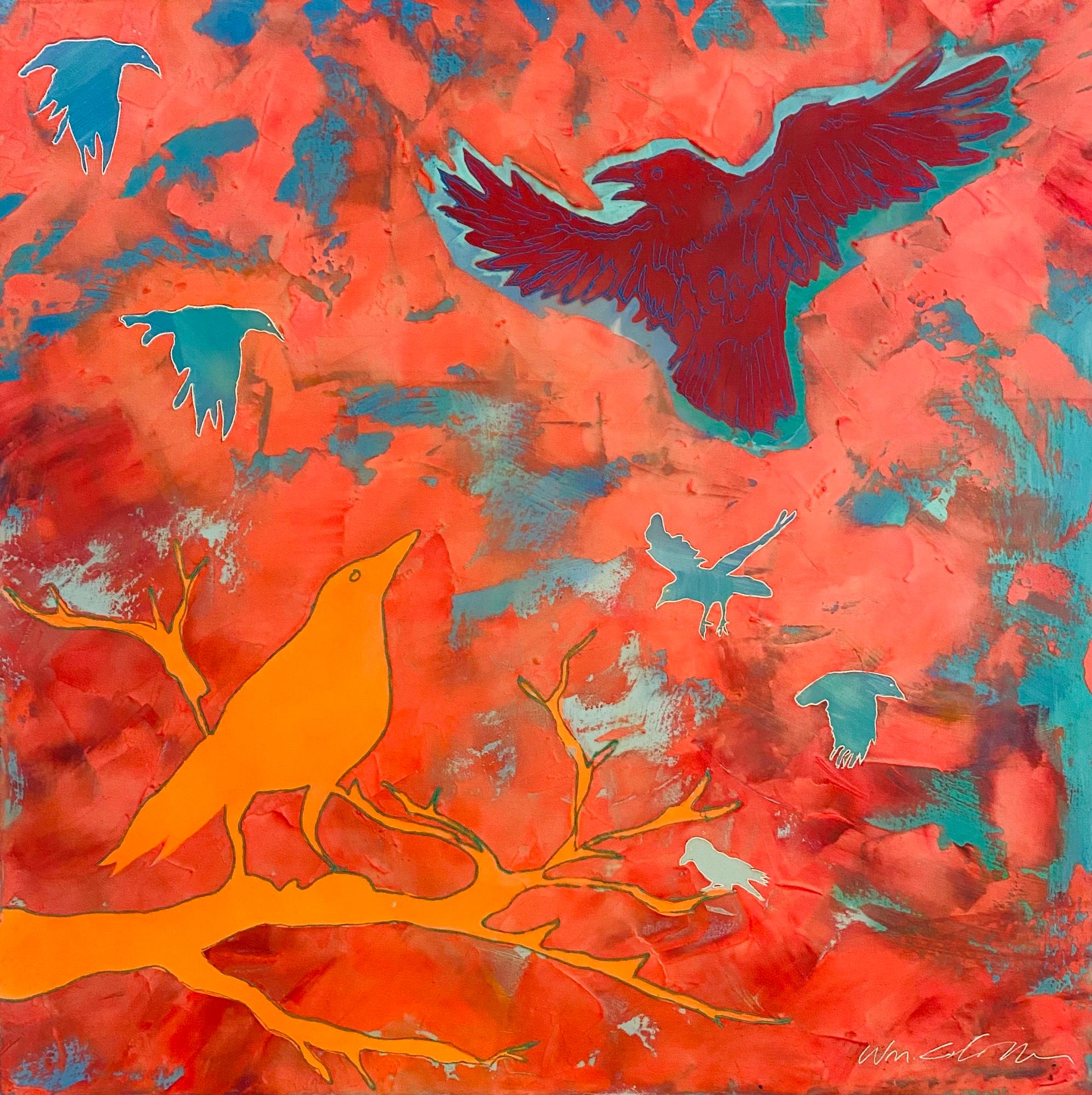 Coleman Mills Animal Painting - 'As the Crow Flies - Murder in the Keys' - encaustic abstract