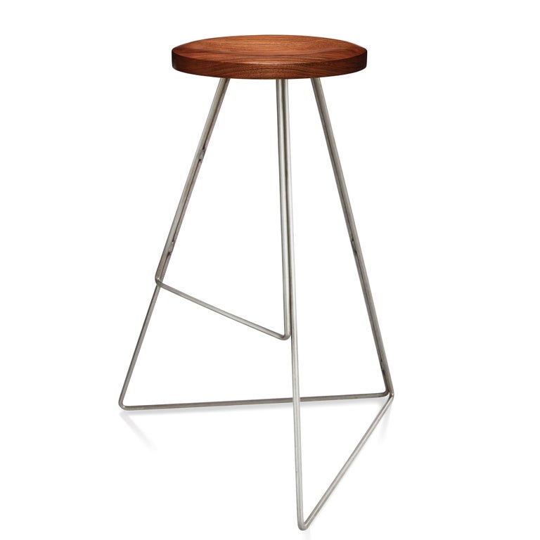 Mid-Century Modern Coleman Stool, Natural Steel and Walnut, 54 Variations For Sale