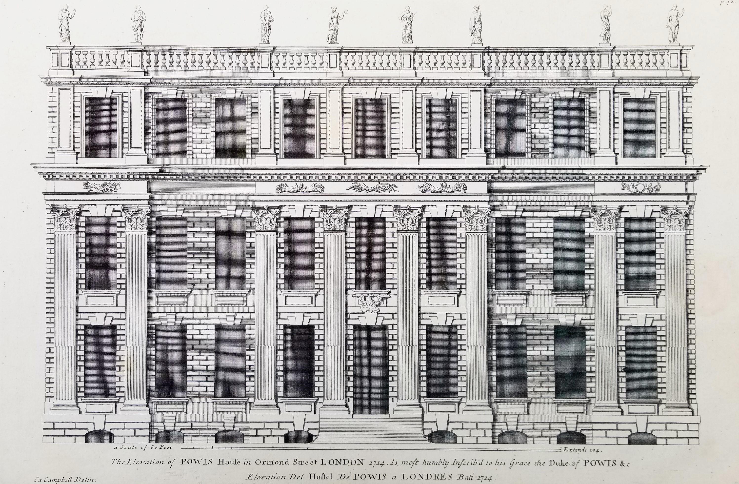Powis House in Ormond Street a Londra /// Incisione "Vitruvius Britannicus