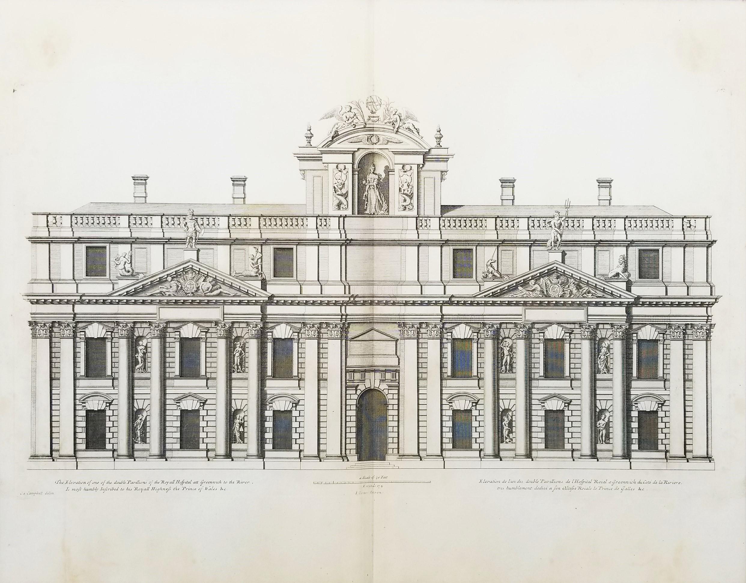 Royal Hospital di Greenwich verso il fiume /// Incisione 