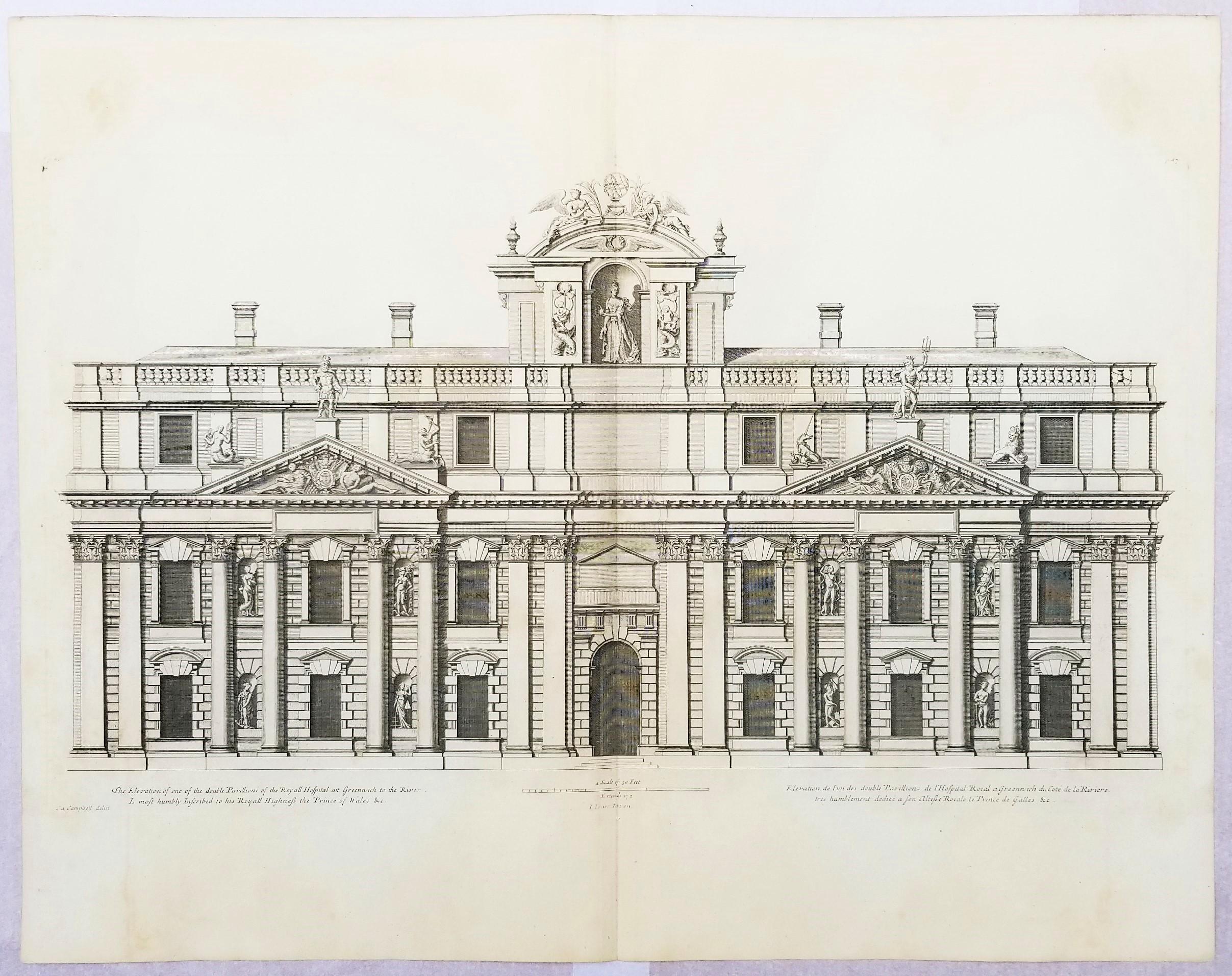 Royal Hospital di Greenwich verso il fiume /// Incisione 