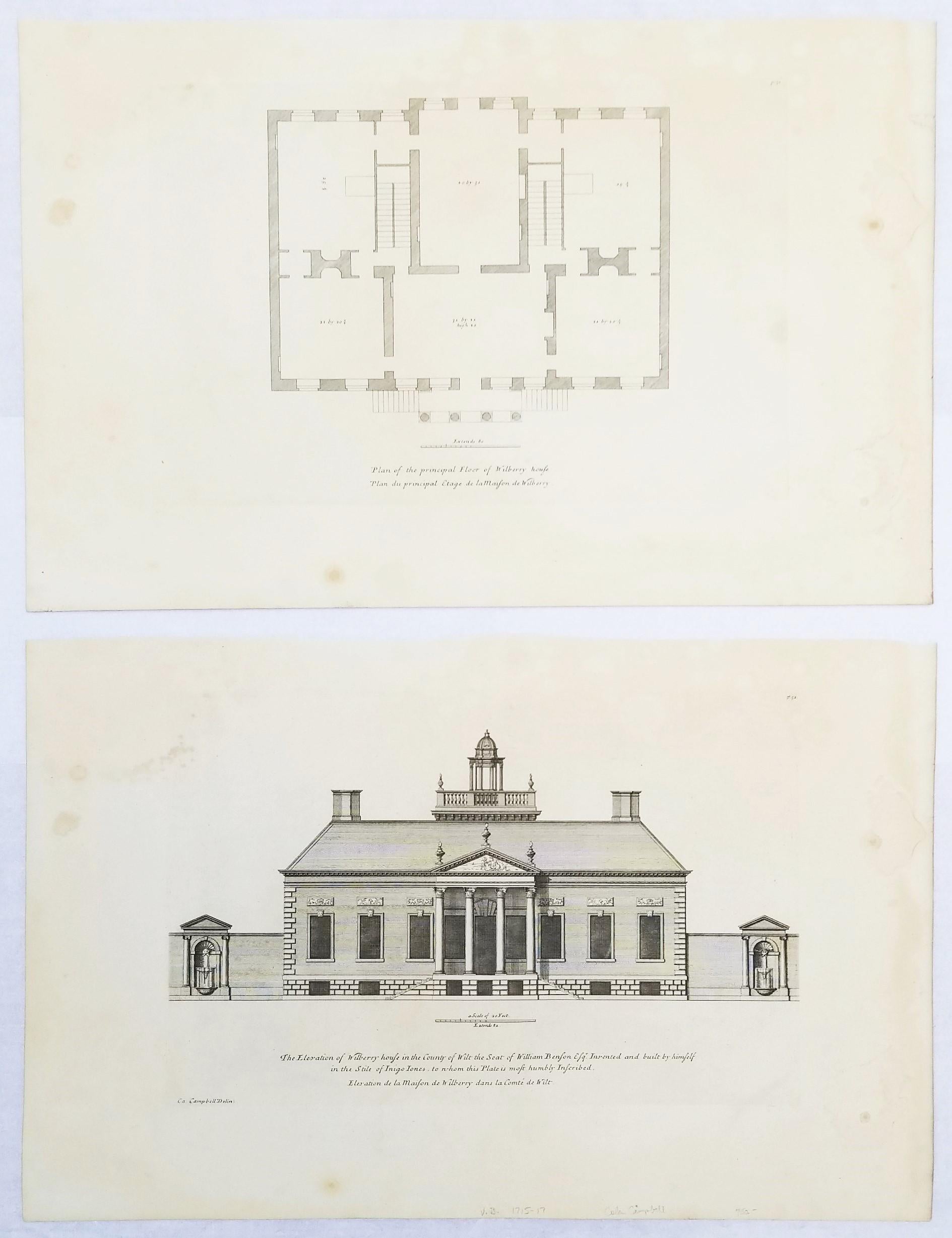 Set di due incisioni da "Vitruvio Britannico" di Campbell /// Architettura