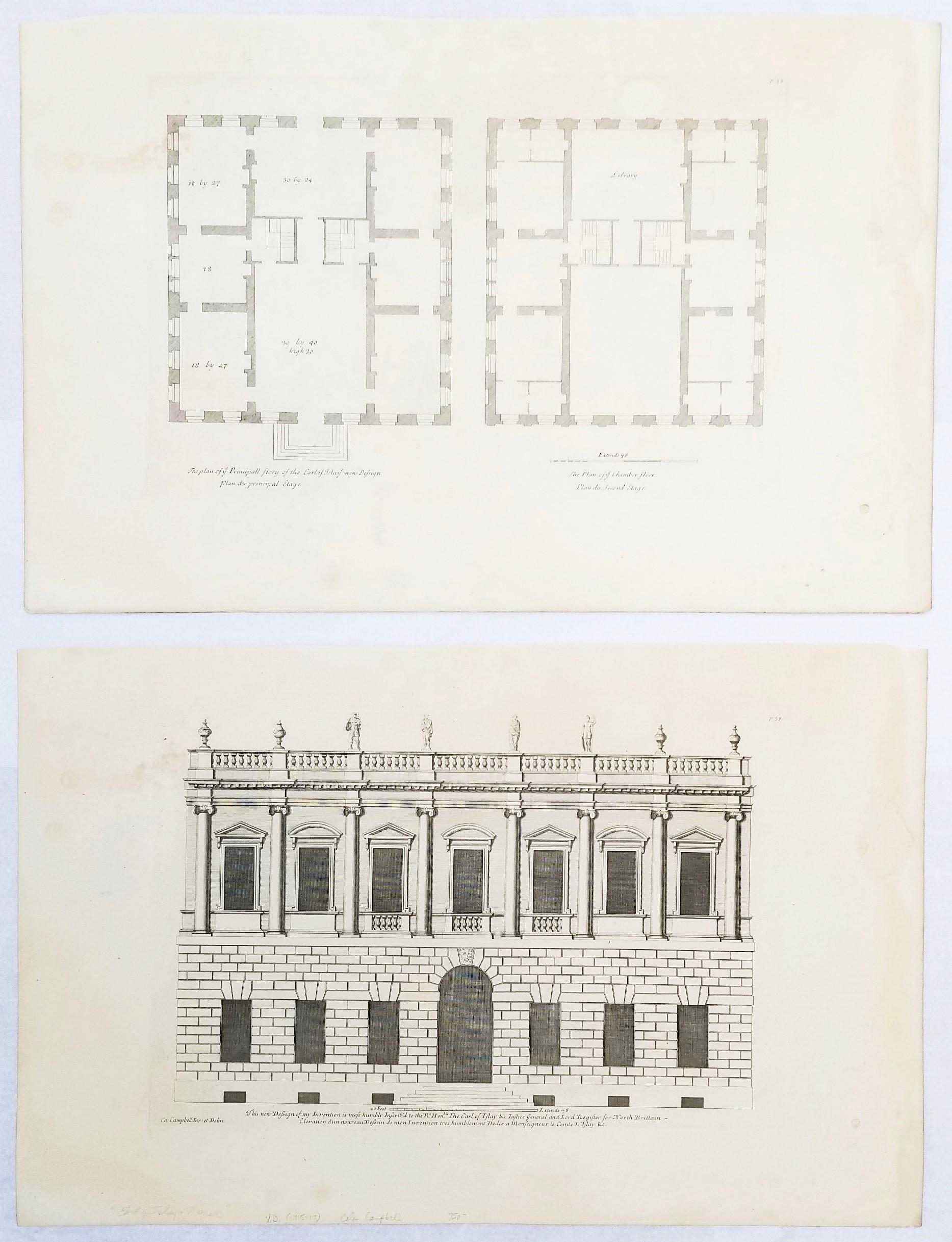 Set di due incisioni da "Vitruvio Britannico" di Campbell /// Architettura