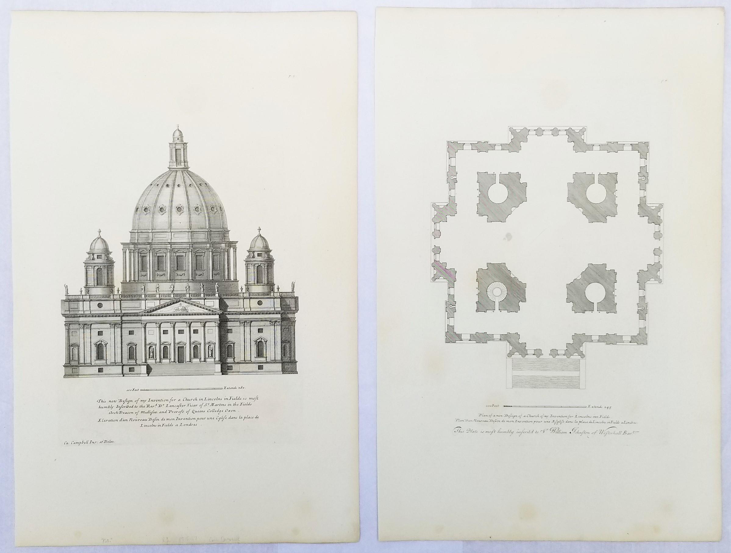 Set di due incisioni da "Vitruvio Britannico" di Campbell /// Architettura
