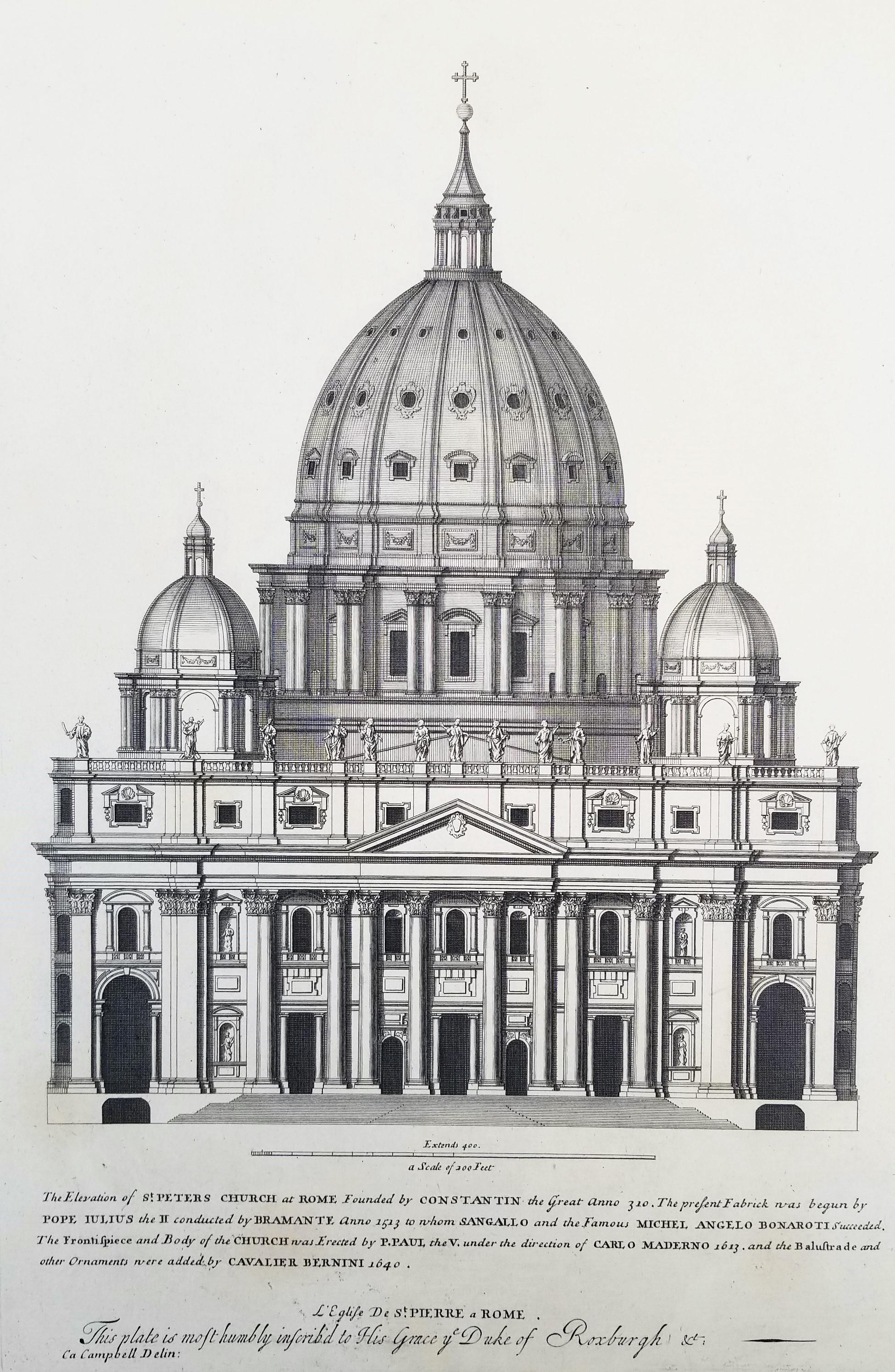 Church's di Peters a Roma /// "Vitruvius Britannicus" Incisione di architettura Arte
