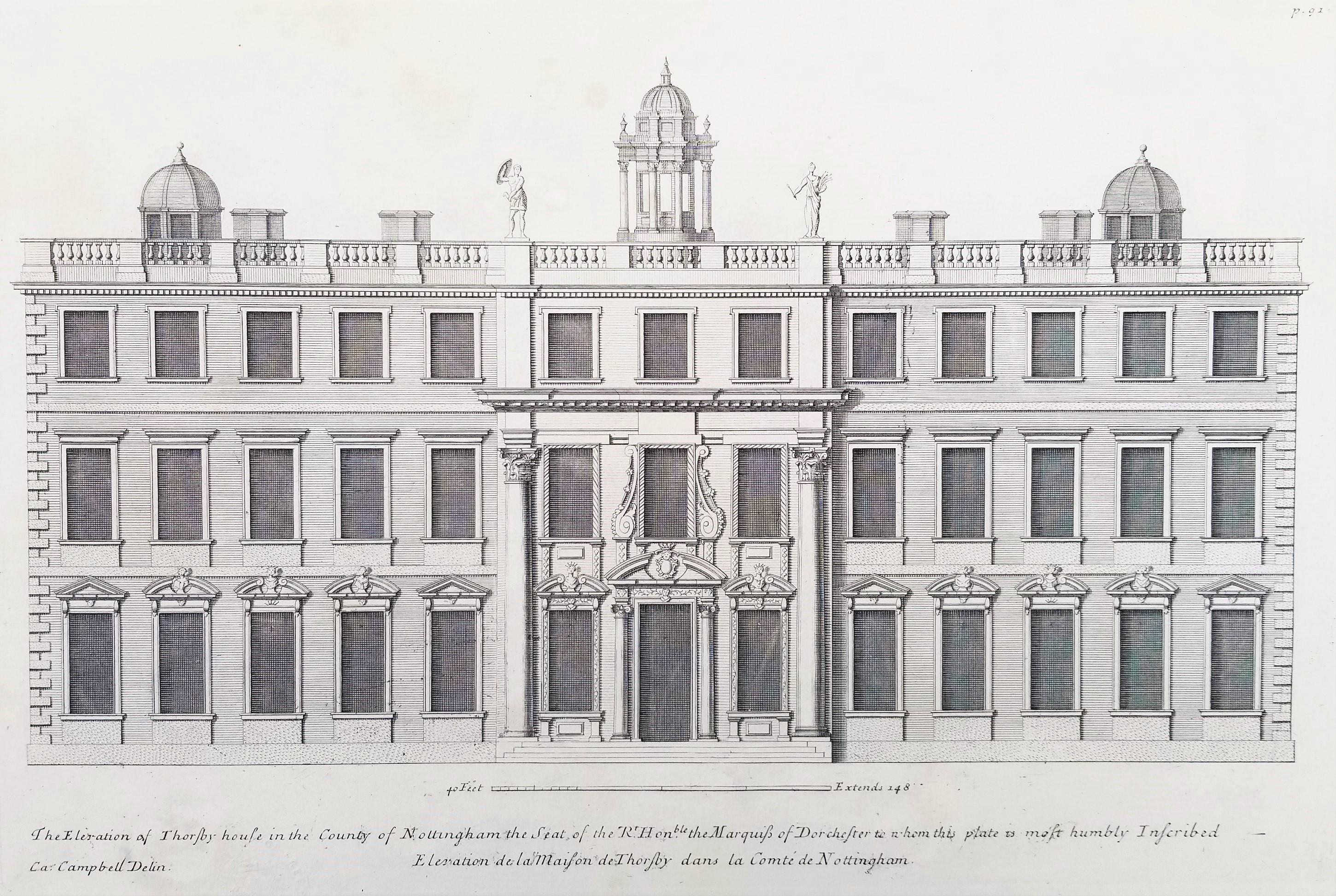 Casa Thorsby nella contea di Nottingham /// Incisione "Vitruvius Britannicus