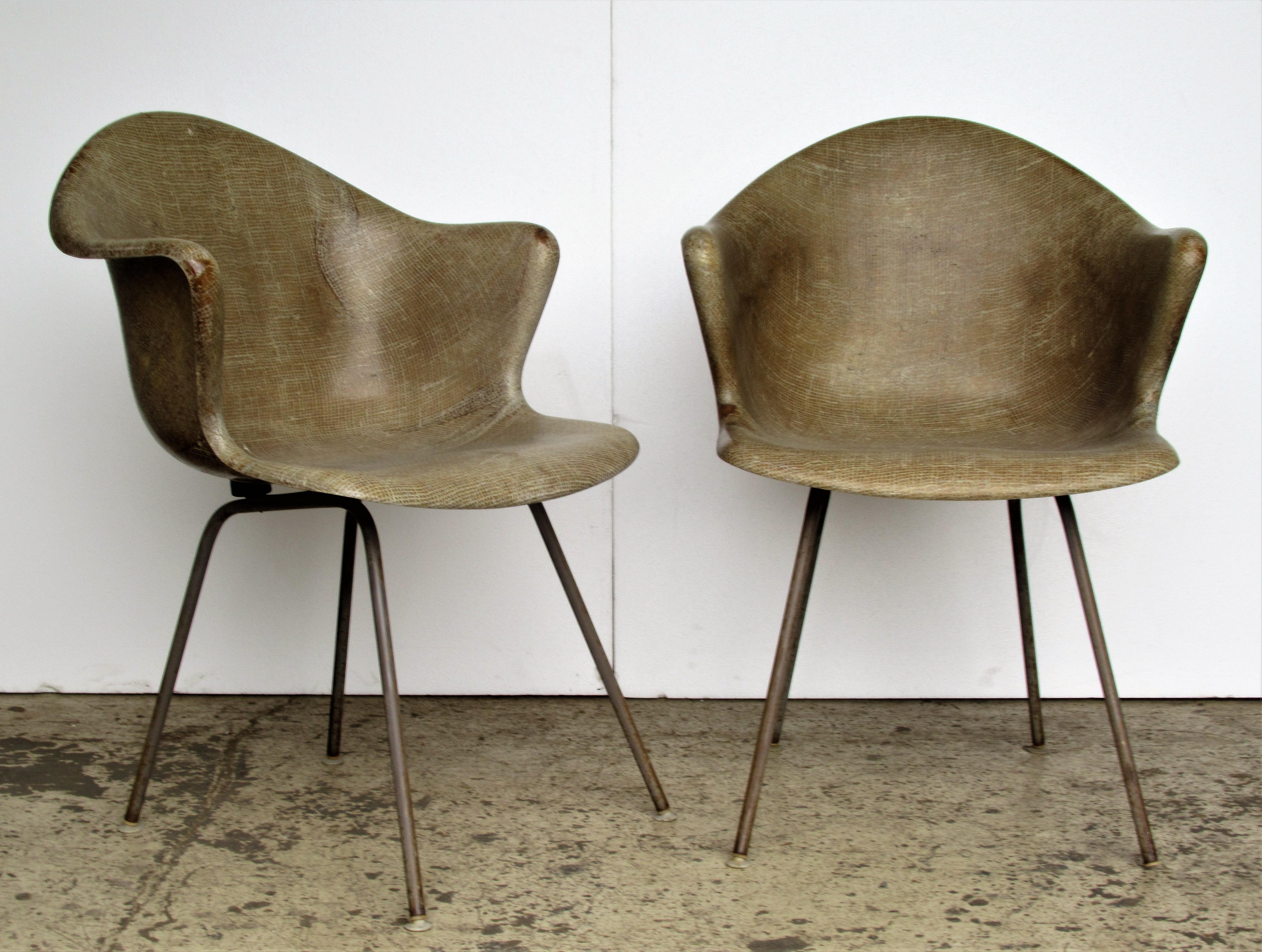 American Coles Steel Modernist Fiberglass Bucket Chairs
