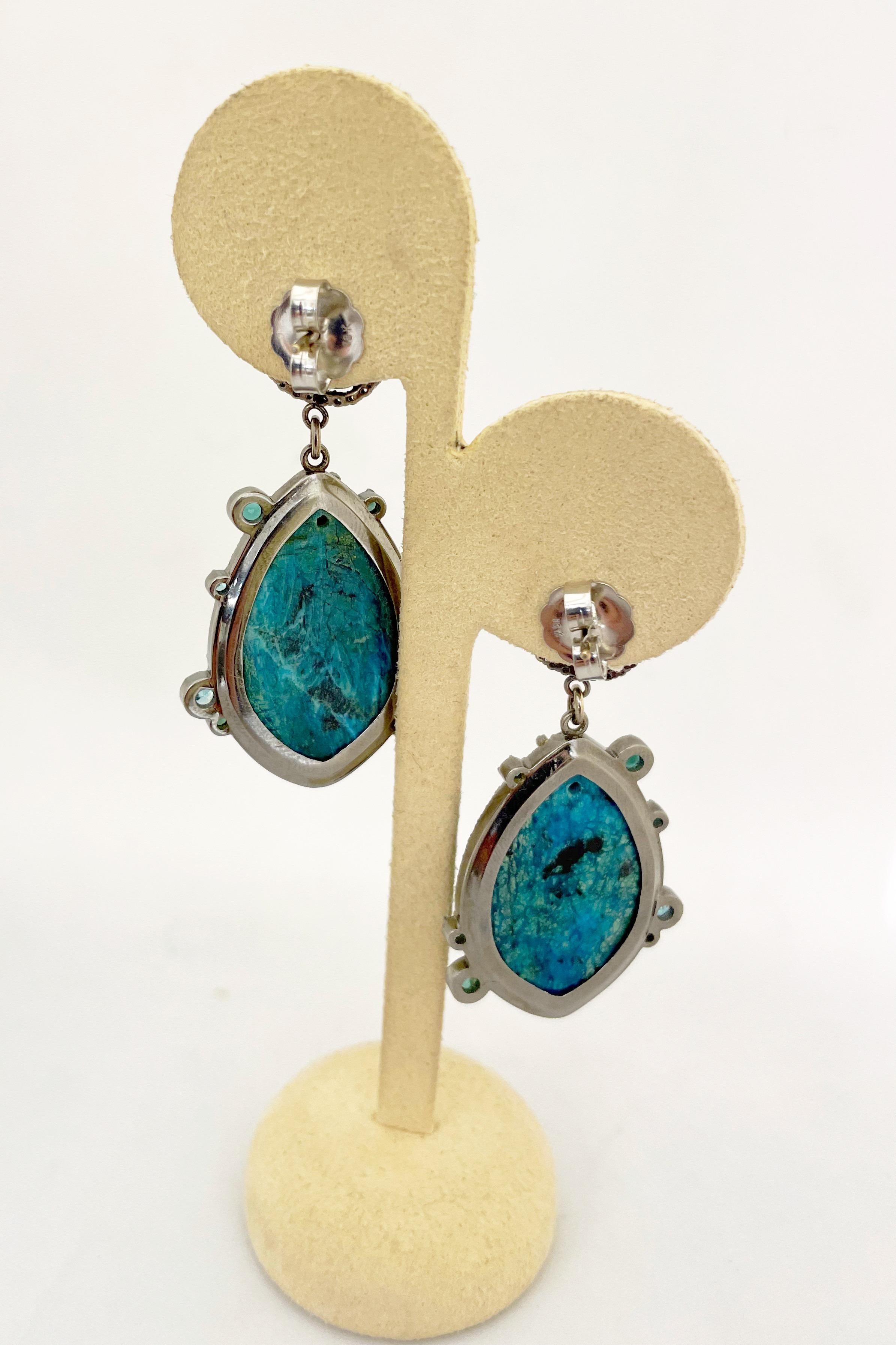 Modern Colette 18 Karat White Gold Opal and Diamond Hanging Earrings For Sale