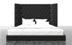 COLETTE BED - Modern Platform with Tufted Headboard in Luxury Charcoal Velvet