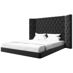 COLETTE BED - Modern Platform with Tufted Headboard in Luxury Charcoal Velvet