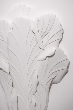 "百财 Bai Cai" hand-cut dimensional paper sculpture, white cabbage motif