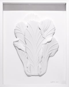 "百财 Bai Cai" sculpture en papier dimensionnel découpé à la main, motif de chou blanc.