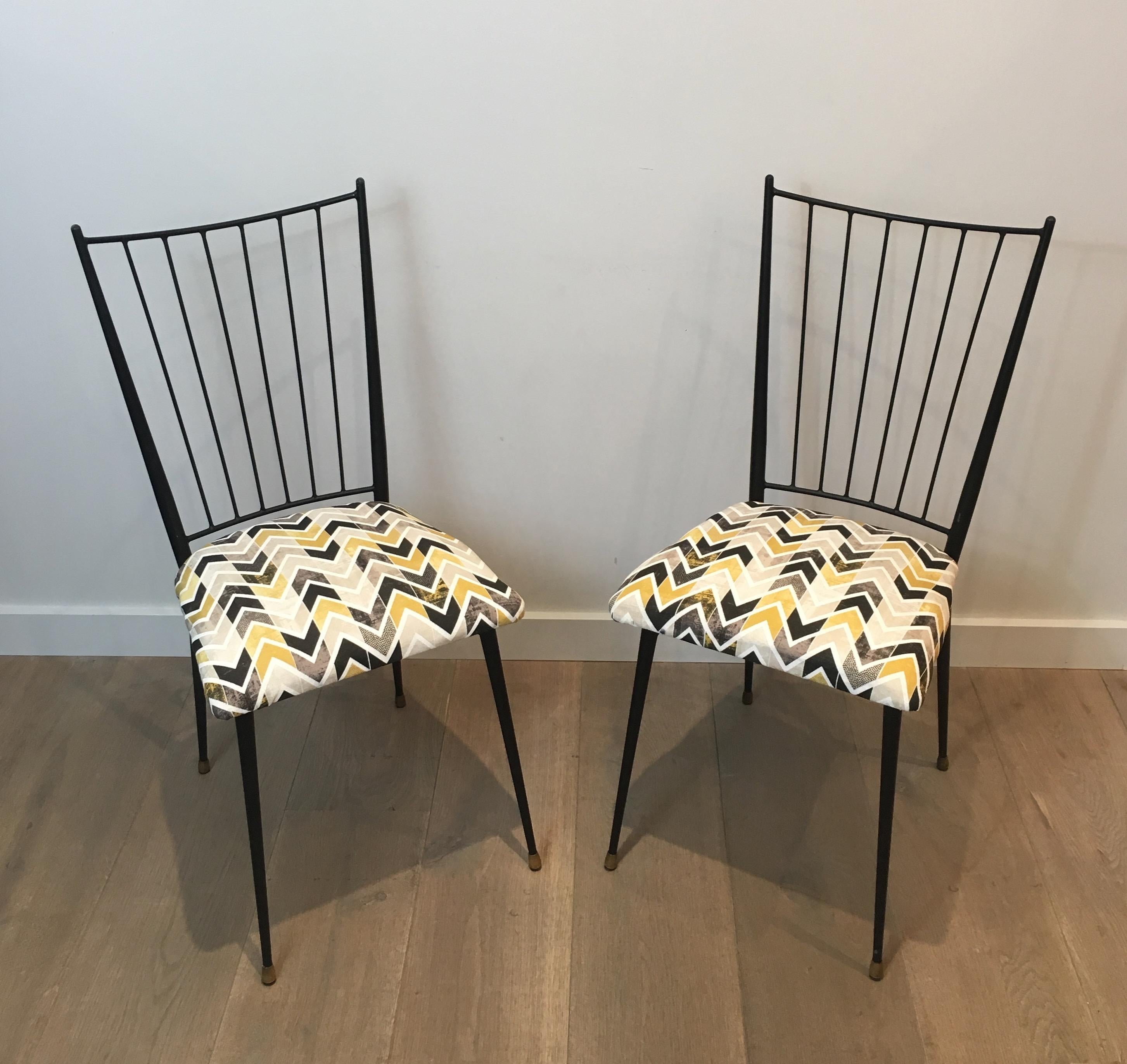Colette Gueden, Pair of Black Lacquered Chairs, French, circa 1950 14