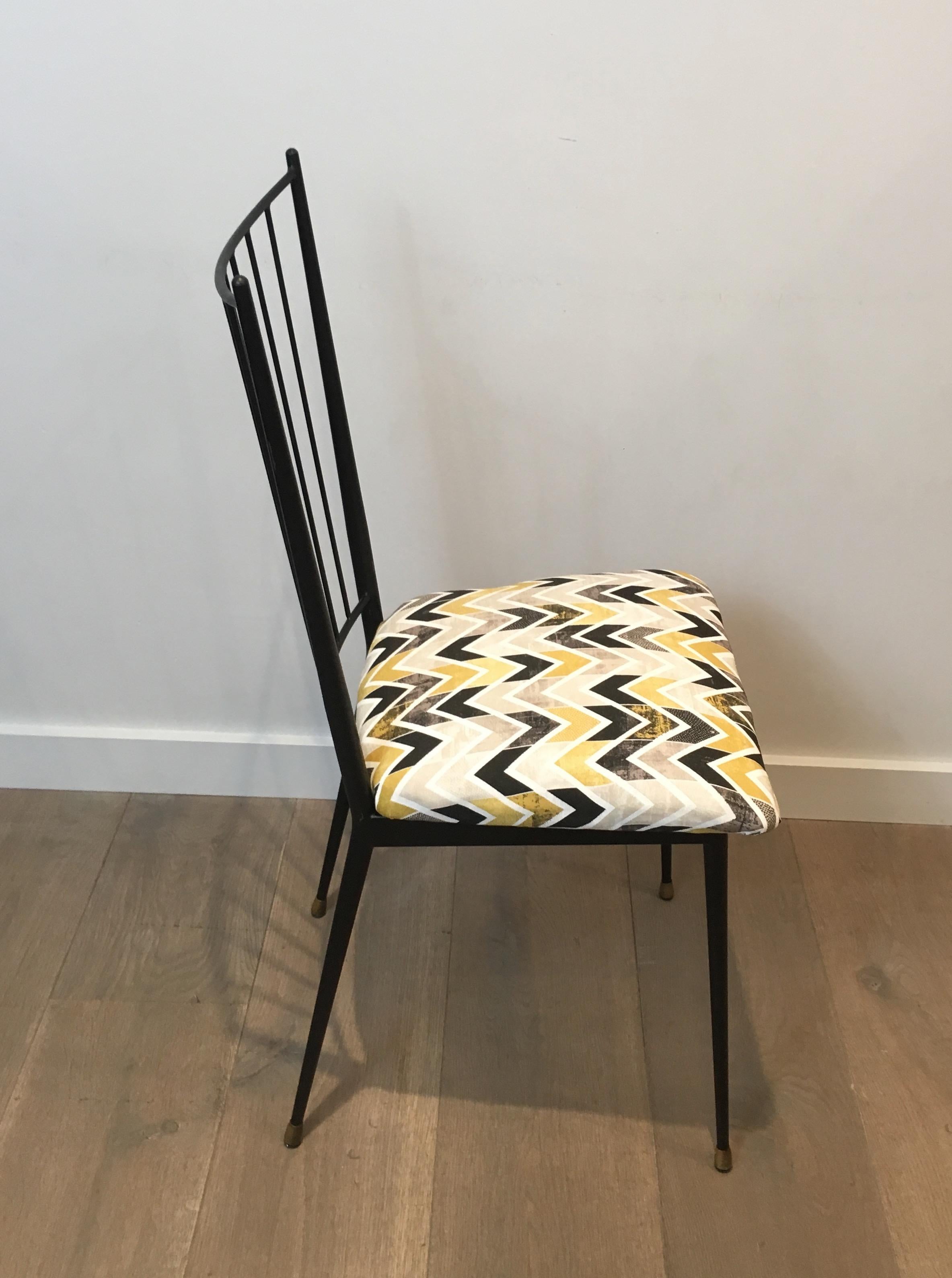 Metal Colette Gueden, Pair of Black Lacquered Chairs, French, circa 1950