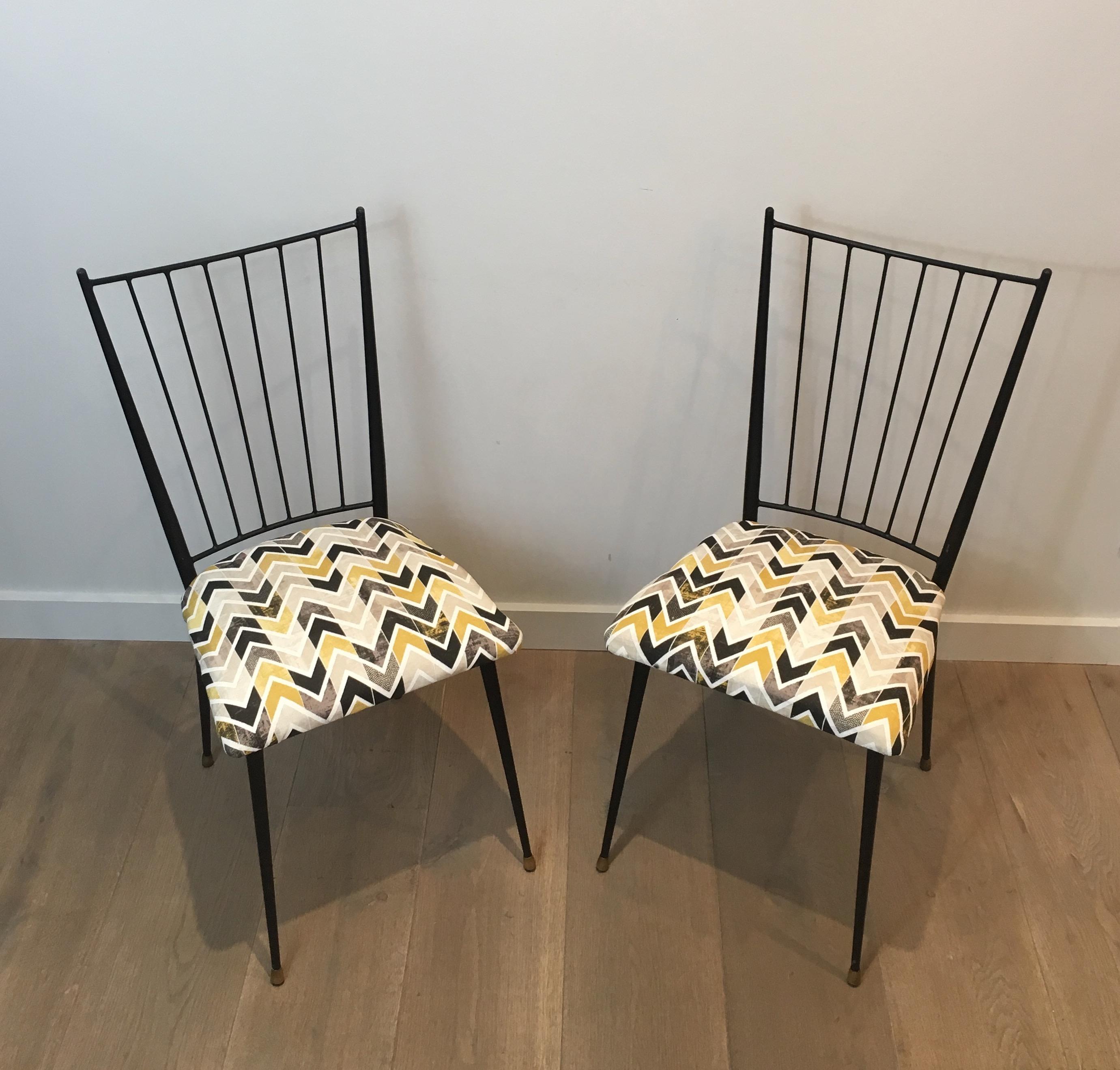 Colette Gueden, Pair of Black Lacquered Chairs, French, circa 1950 3