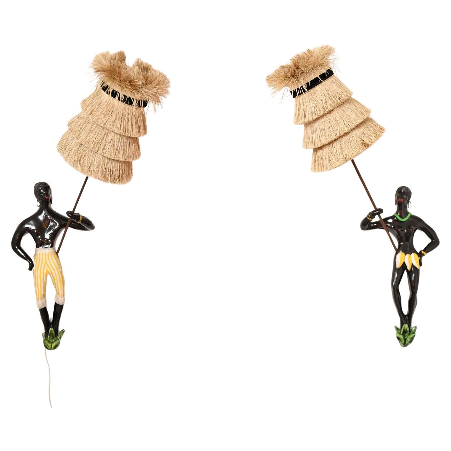 Michel Rivière - Pair of french ceramic wall sconces. France, circa 1950