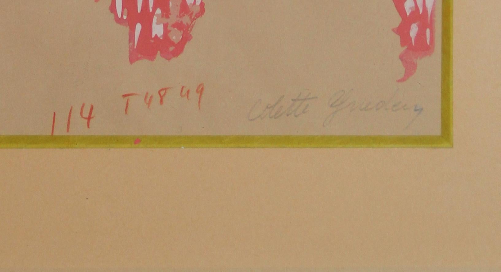 Aquarelle signée par Colette Gueden:: circa 1948-1949 Excellent état - En vente à Encino, CA