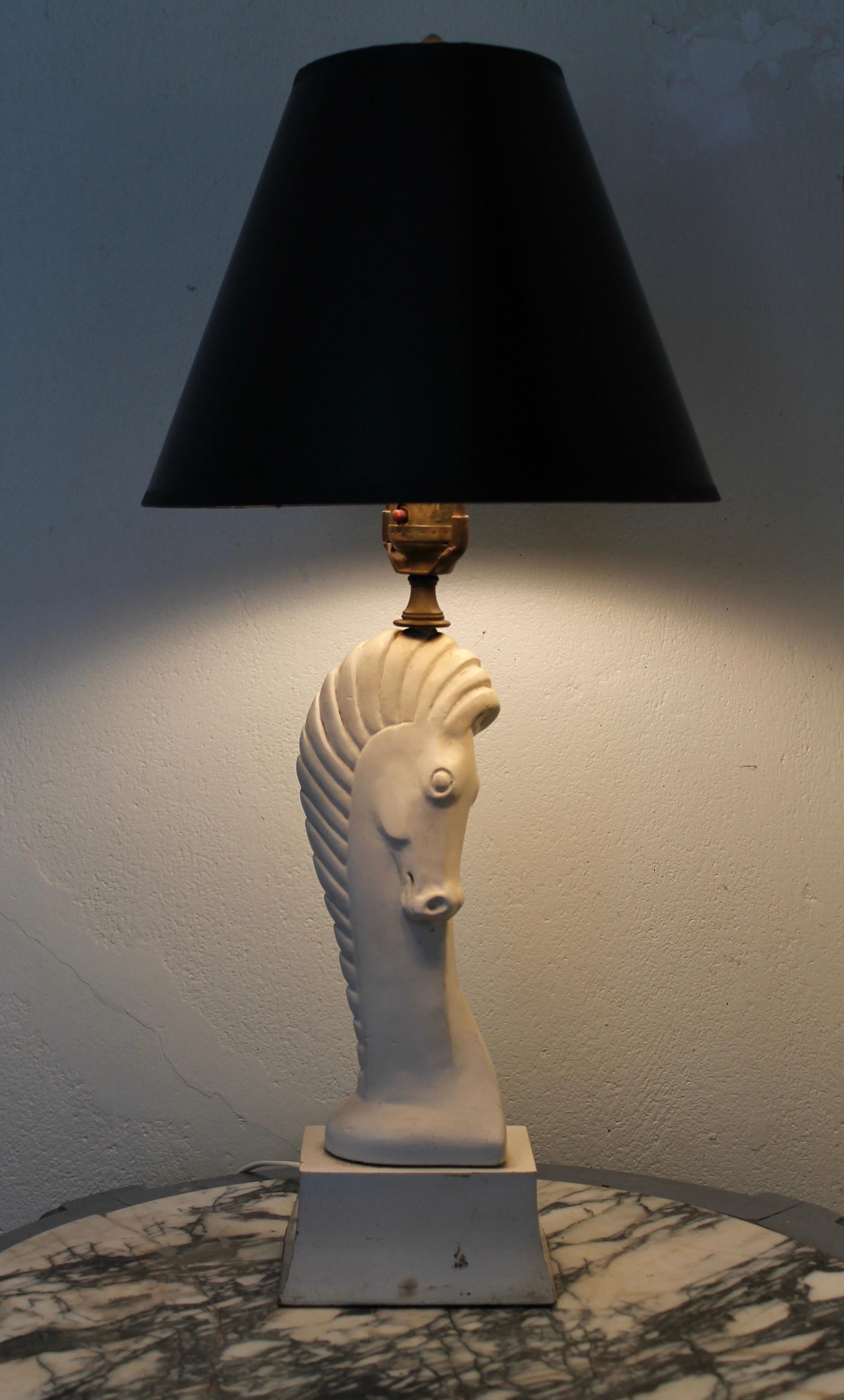 Hollywood Regency Colette Gueden Style French Plaster 40's Boudoir 'Horses' Head' Table Lamp 