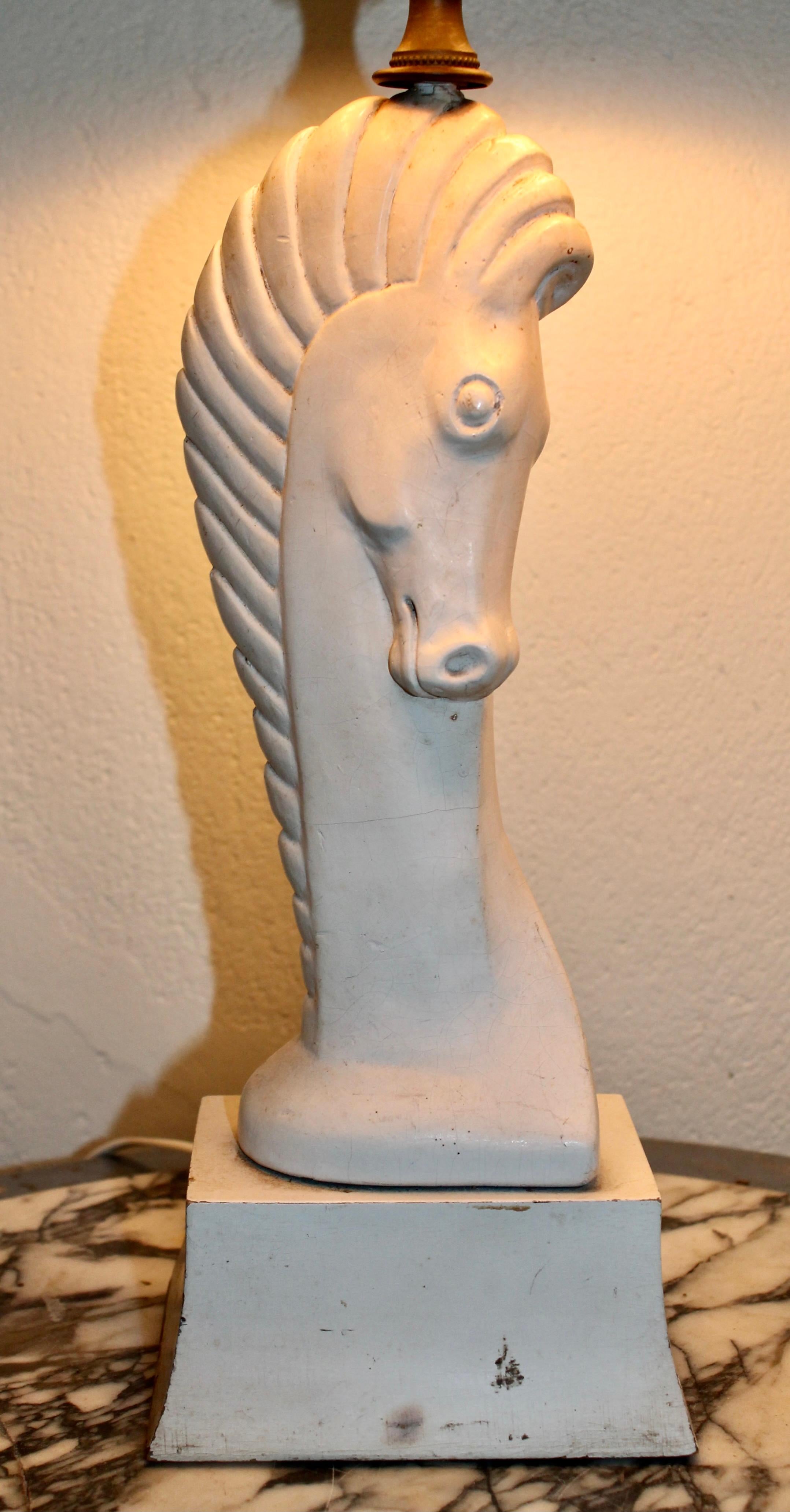 Cast Colette Gueden Style French Plaster 40's Boudoir 'Horses' Head' Table Lamp 