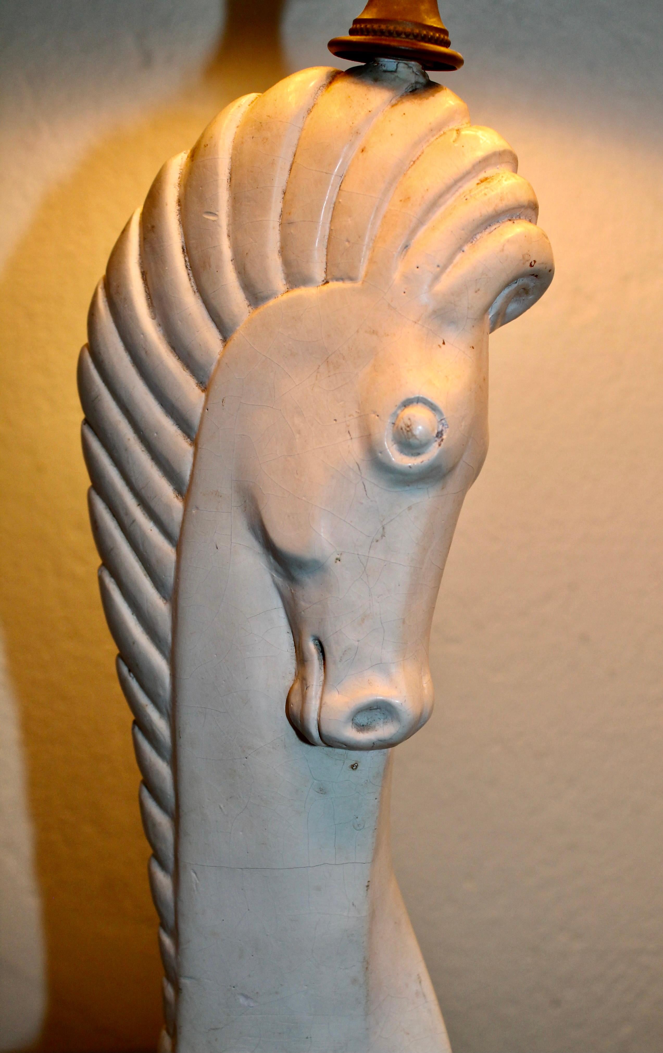 Colette Gueden Style French Plaster 40's Boudoir 'Horses' Head' Table Lamp In Good Condition In Sharon, CT