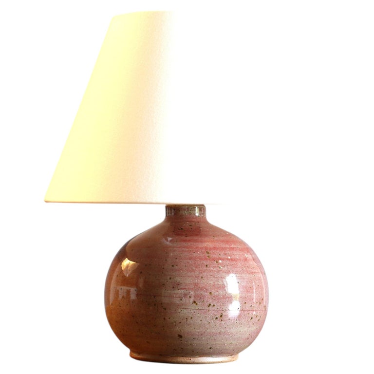 Colette Houtmann Pink Ceramic Table Lamp, Ruelland Style - France c.1980