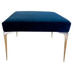 Colette Ottoman in Navy Velvet with Vintage Solid Brass Stiletto Legs