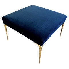 Colette Ottoman in Navy Velvet with Vintage Solid Brass Stiletto Legs