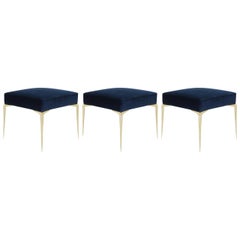 Colette Petite Brass Ottomans in Navy Velvet by Montage, Set of 3