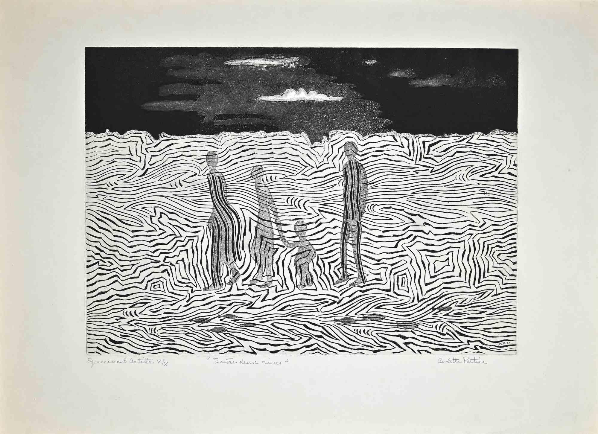 The Beach is a woodcut print realized by Colette Pettier in the 1970s.

Hand-signed and numbered, artist's proof.

Good conditions.

The artwork is created through deft strokes by mastery.