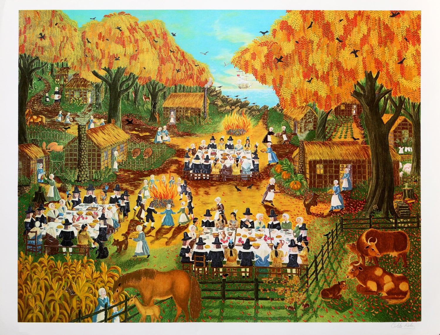 Colette Raker - Thanksgiving, Folk Art print by Colette Raker For Sale at  1stDibs