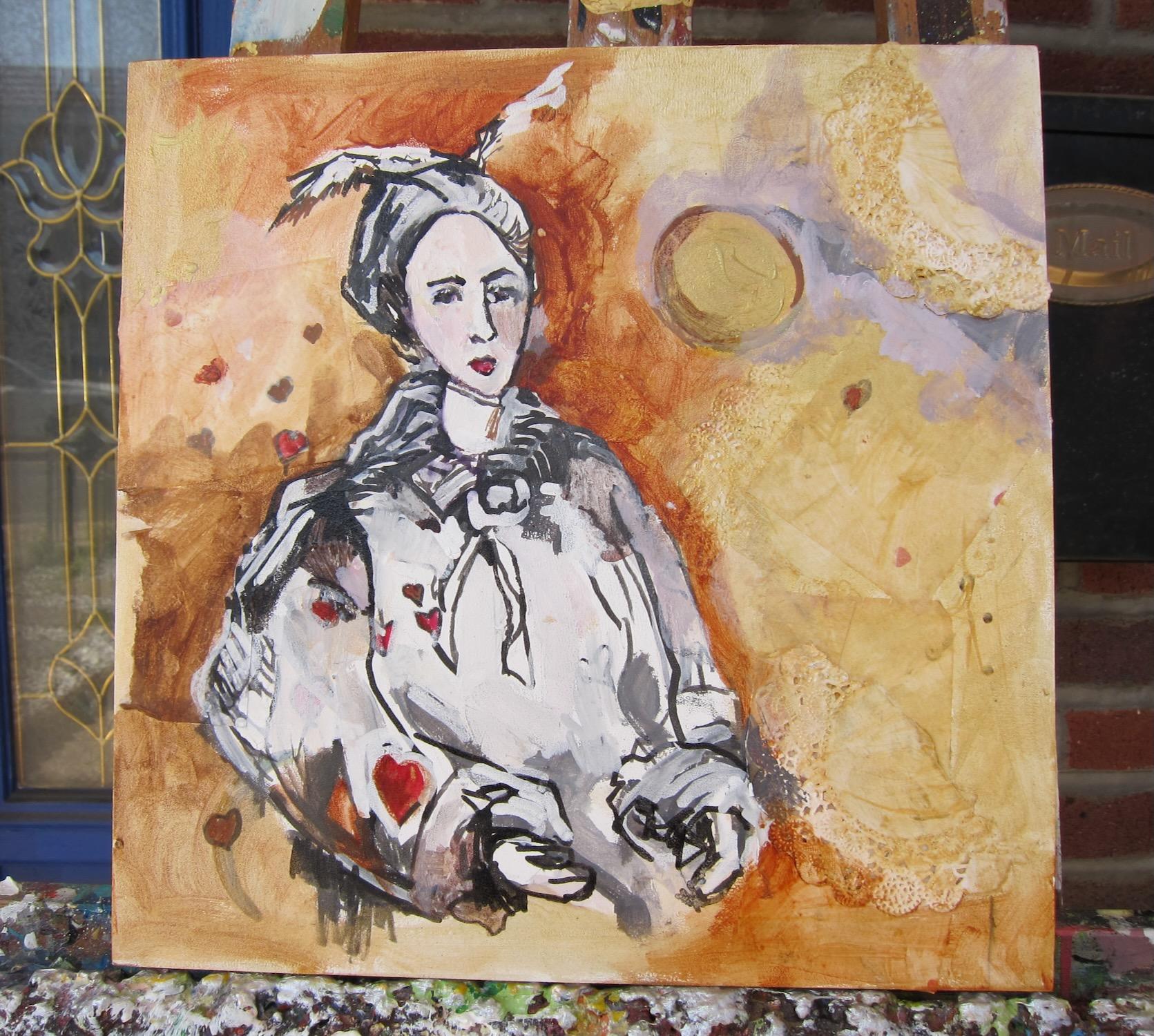 <p>Artist Comments<br>Artist Colette Wirz Nauke explores mixed media and freestyle designs in this portrait. The lady exudes a stoic grace, with patterns of heart embellishing her presence. Subtle shades of sienna and delicate hints of gold infuse