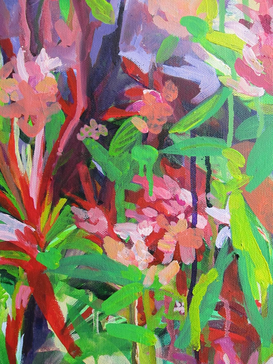 <p>Artist Comments<br />Inspired by the wonderful chaos of nature, artist Colette Wirz Nauke paints this floral abstraction in vivid greens, bright pinks, and deep purple. She captures nature's dynamic character with organic shapes and various