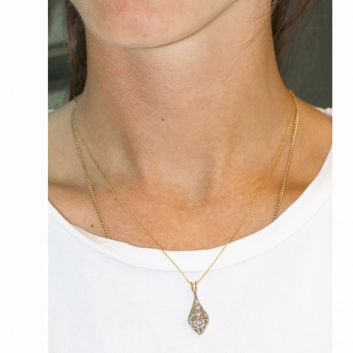 Colgante Original Vintage Oro y Platino mit Diamanten Damen im Angebot